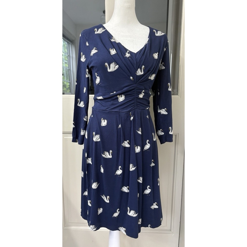 Boden Faux Wrap Dress Size 8 L Viscose V-Neck Empire Waist 3/4 Sleeve Stretch